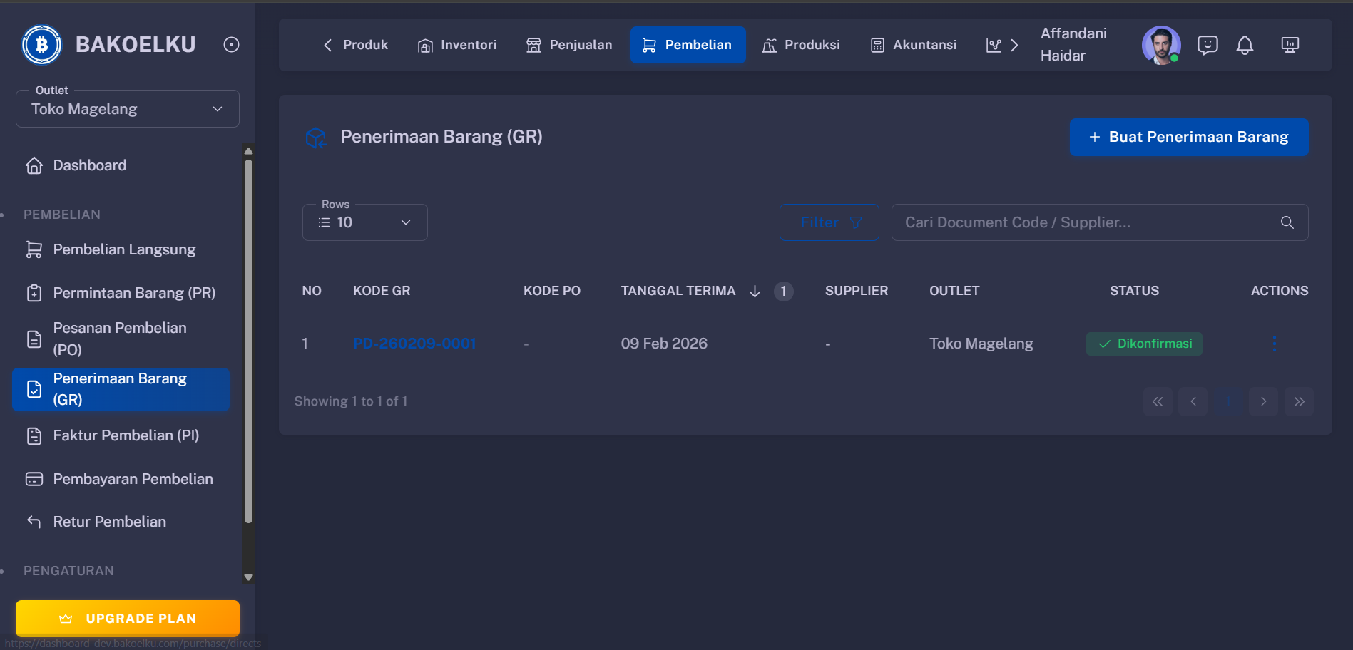 Penerimaan Barang Interface