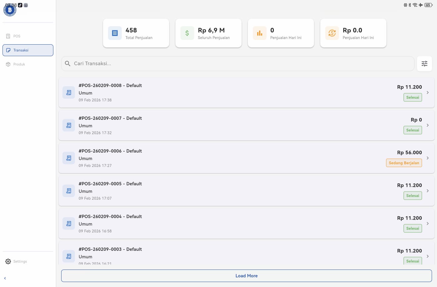 Riwayat Transaksi Interface